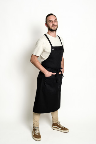 tablier de cuisine lanière croisées dans le dos, noir.