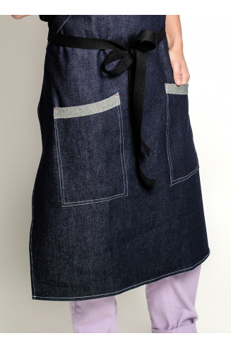 Denim apron w/leather HARPER