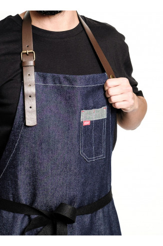 Denim apron w/leather HARPER