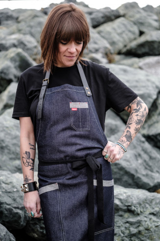 Denim apron w/leather HARPER