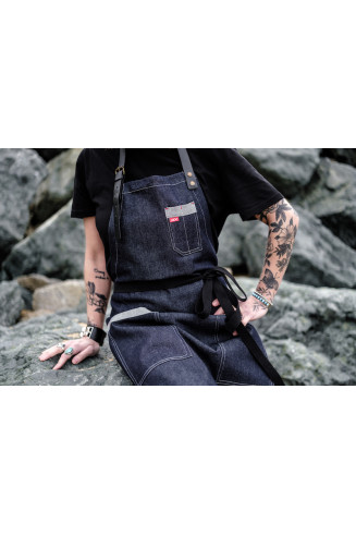 Denim apron w/leather HARPER