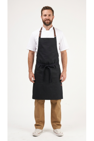 tablier noir et lanière cuir