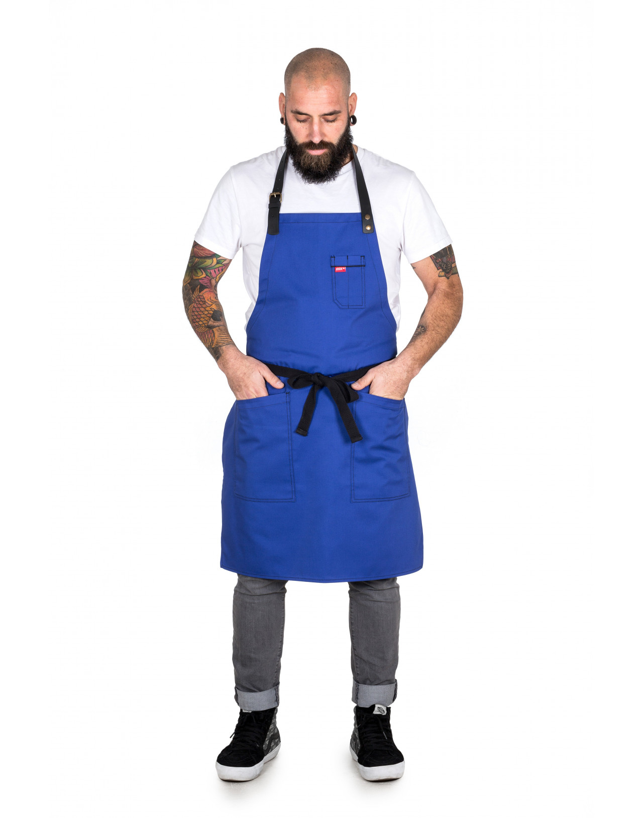 Delantal hombre, azul con cinta de cuero. Uniformes Cocina y sala. Delantal hombre, azul con cinta de cuero. Uniformes Cocina y sala.